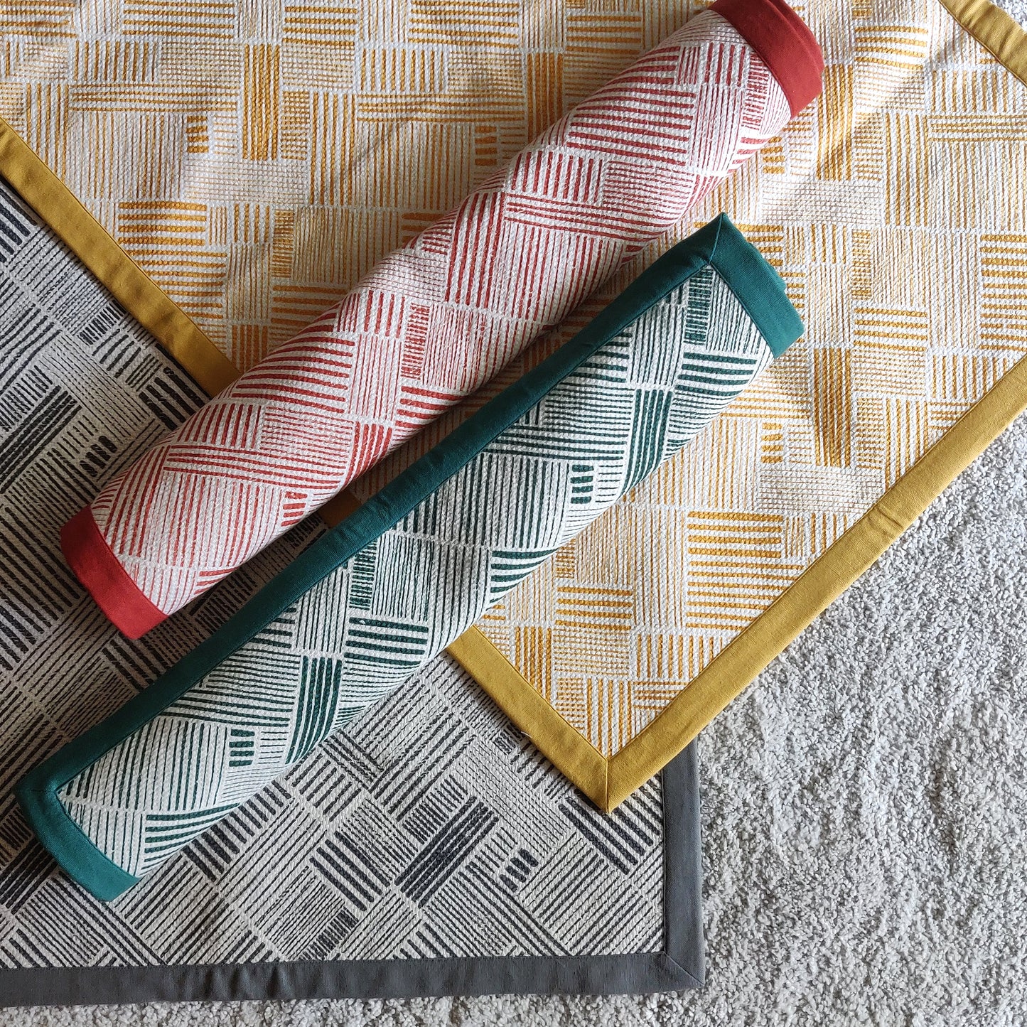 Modern Retro Terracotta Cotton Rug | Stripe Print | Mid-Century Modern