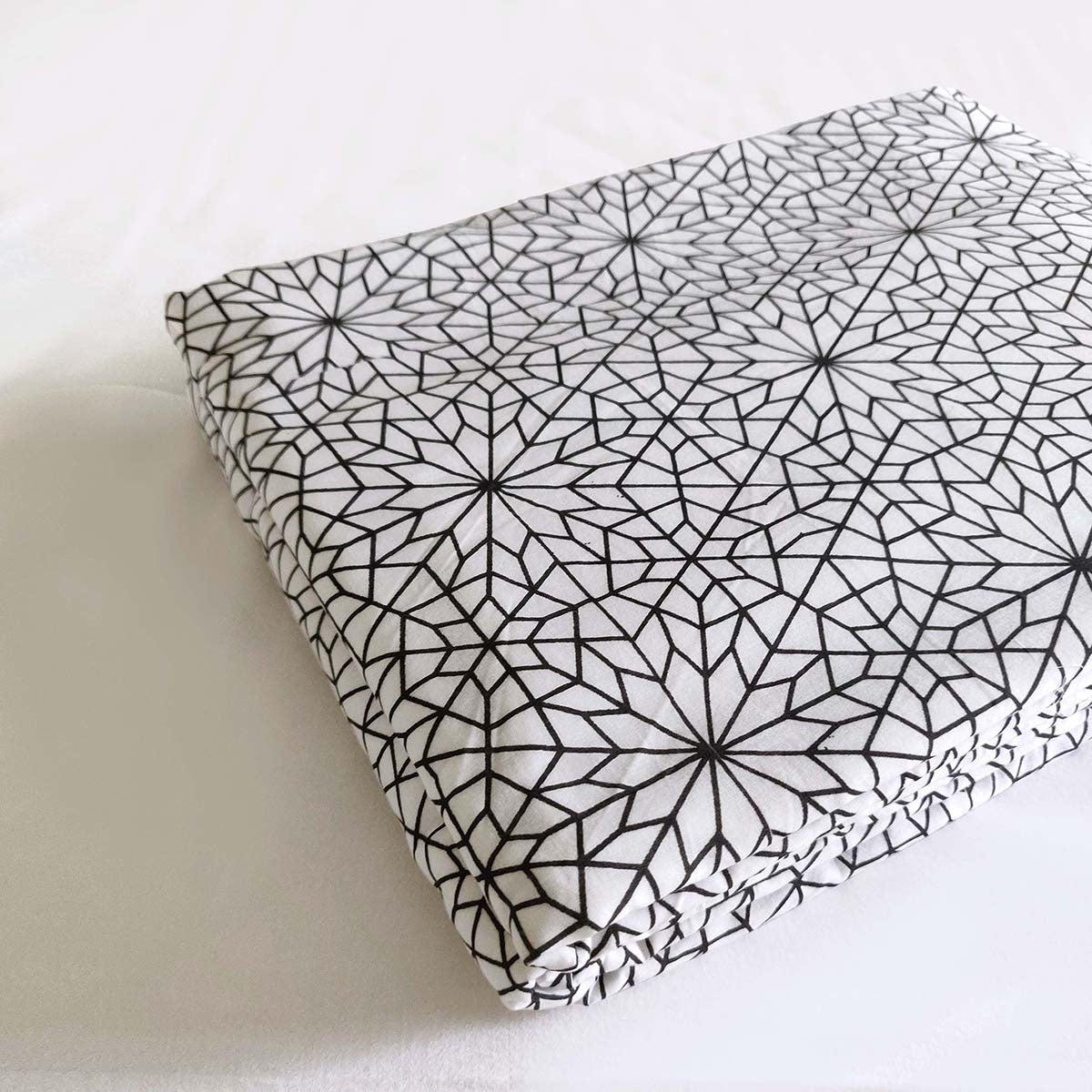 MOROCCAN - Black & White moroccan print soft Cotton blanket, three layer dohar, sizes available