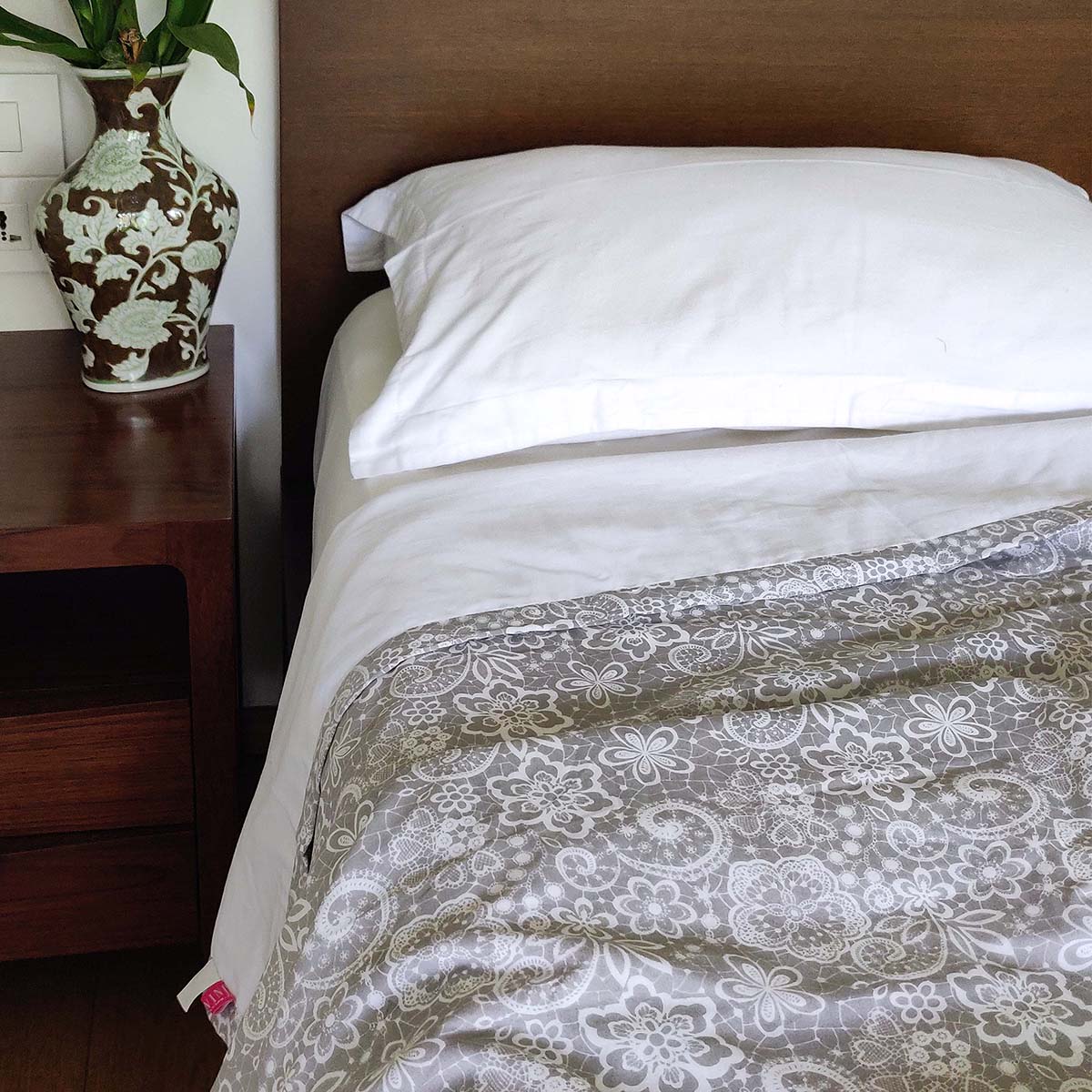 LACE print - Grey colour soft Cotton blanket, three layer dohar, sizes available