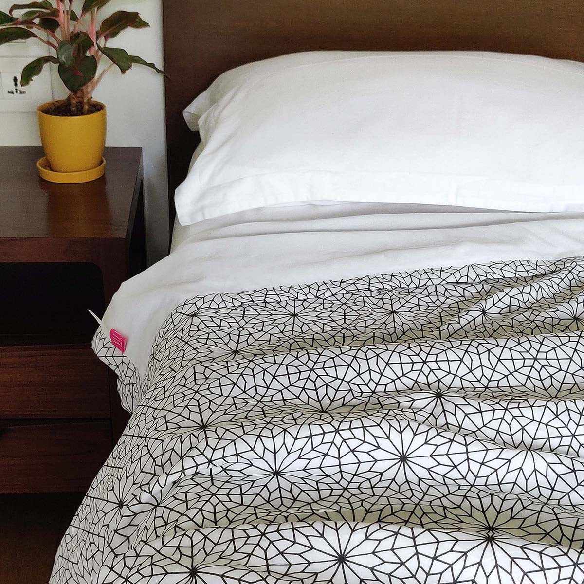 MOROCCAN - Black & White moroccan print soft Cotton blanket, three layer dohar, sizes available