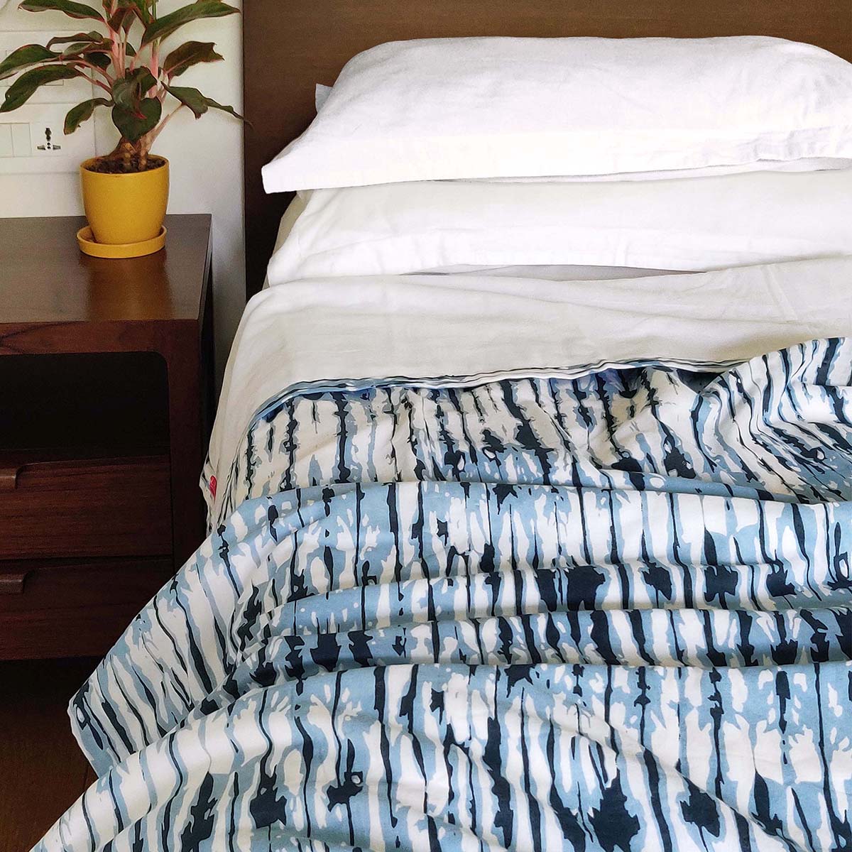 SHIBORI - Indigo stripe print soft Cotton blanket, three layer dohar, sizes available