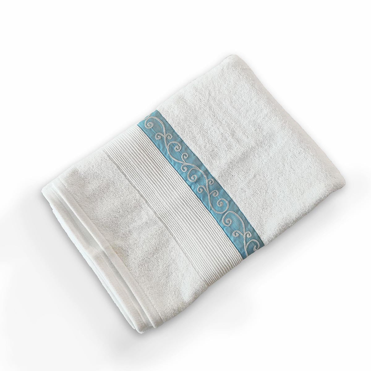 Swirl Embroidery white organic cotton Bath towels, sizes available