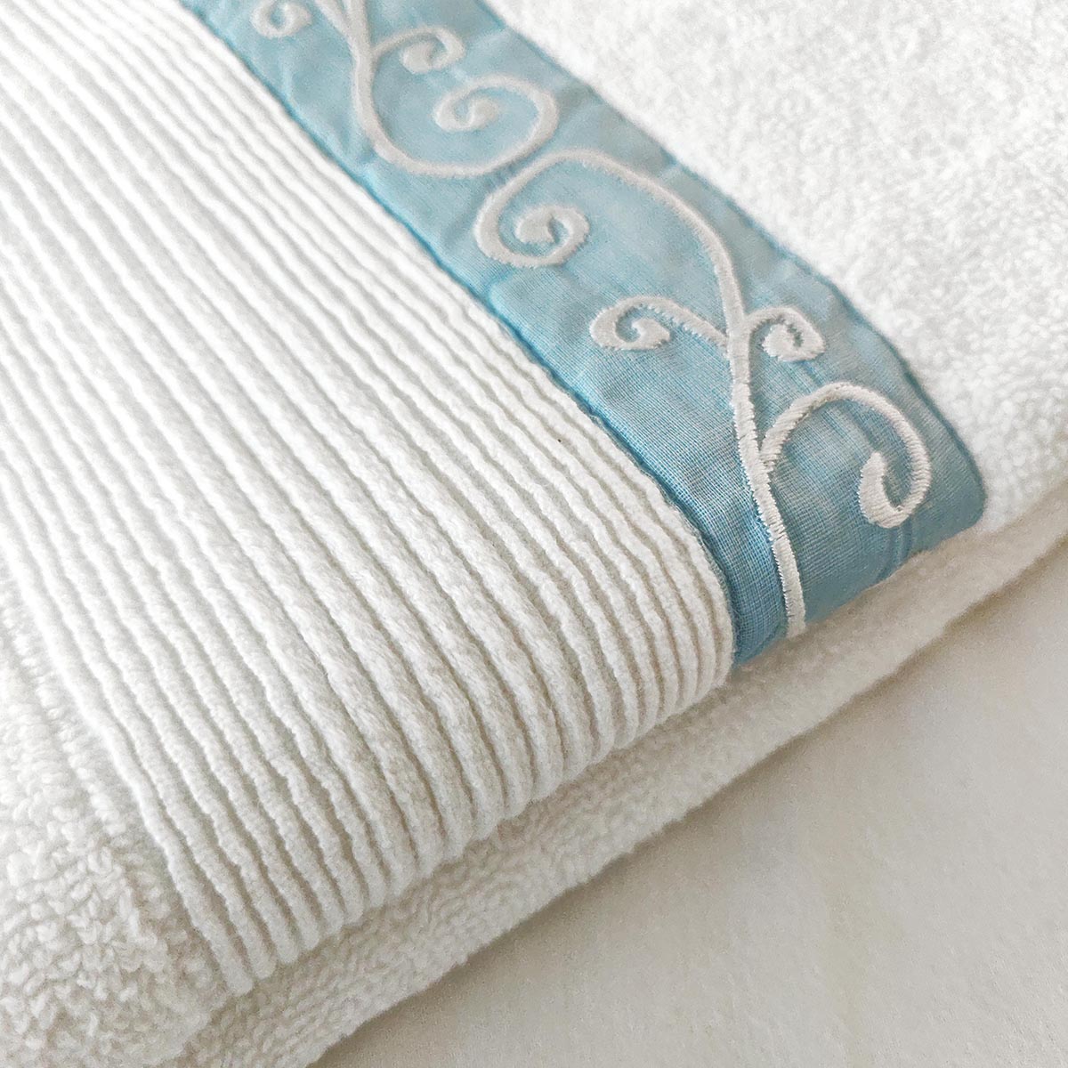 Swirl Embroidery white organic cotton Bath towels, sizes available