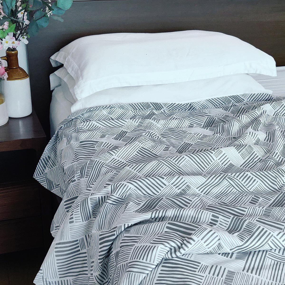 MODERN RETRO - Grey stripe print soft Cotton three layer dohar, sizes available
