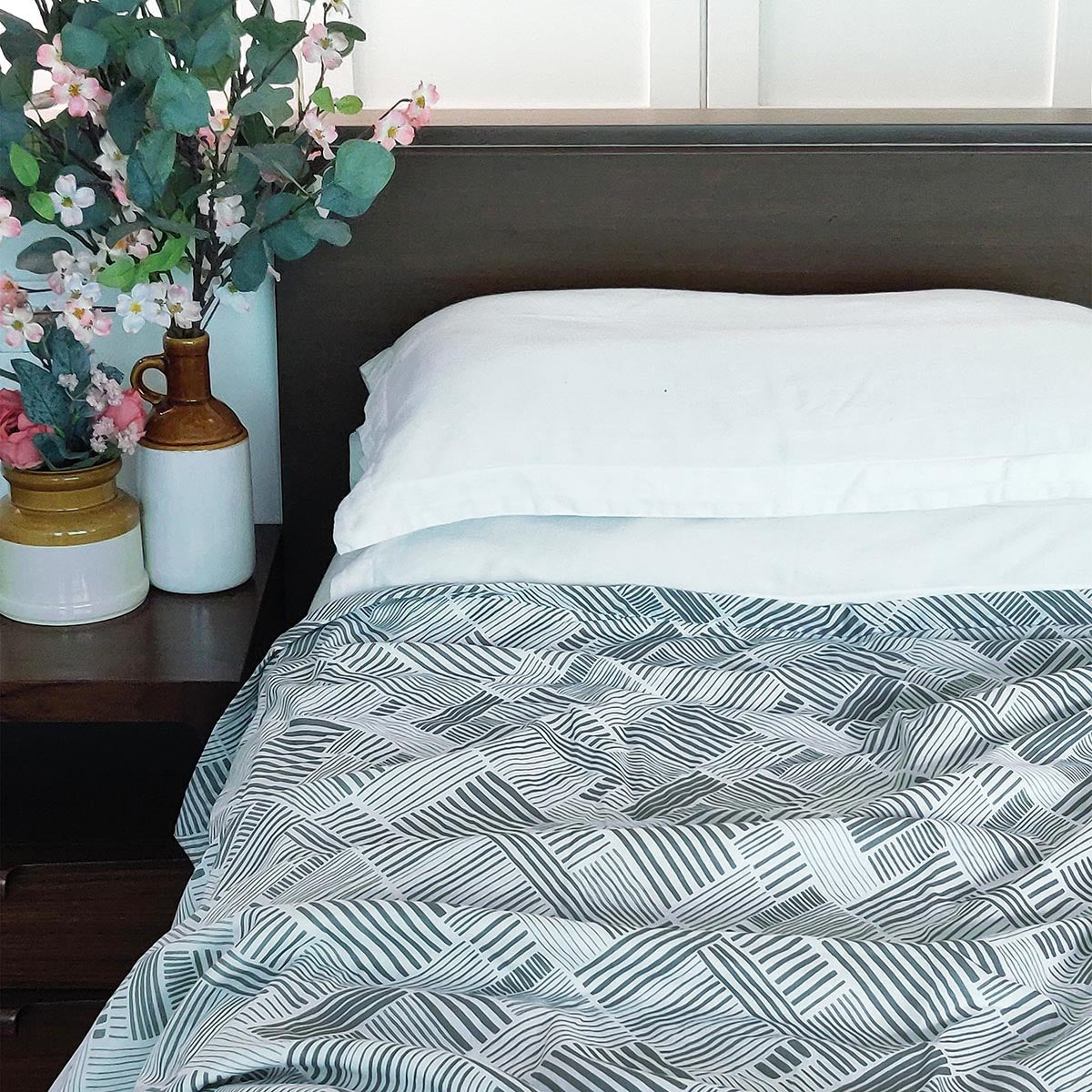 MODERN RETRO - Grey stripe print soft Cotton three layer dohar, sizes available