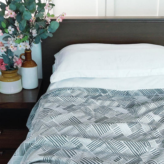 MODERN RETRO - Grey stripe print soft Cotton three layer dohar, sizes available