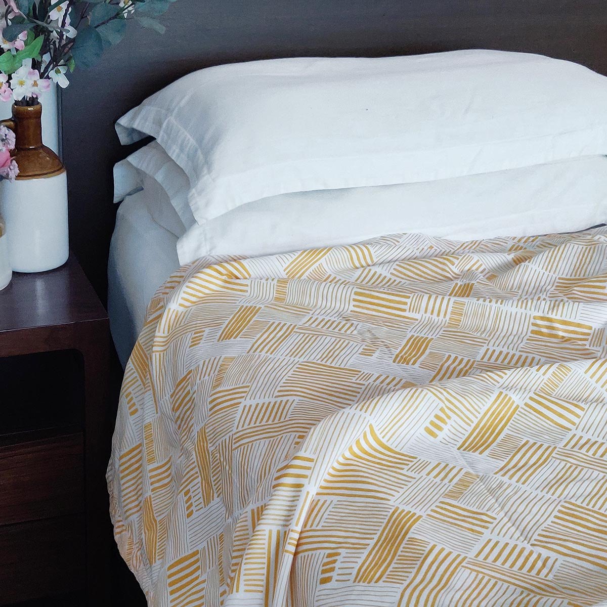 MODERN RETRO - Yellow stripe print soft Cotton three layer dohar, sizes available