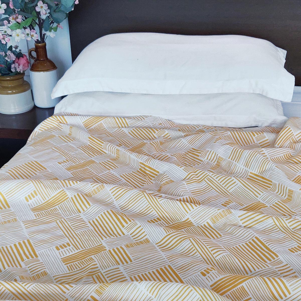 MODERN RETRO - Yellow stripe print soft Cotton three layer dohar, sizes available