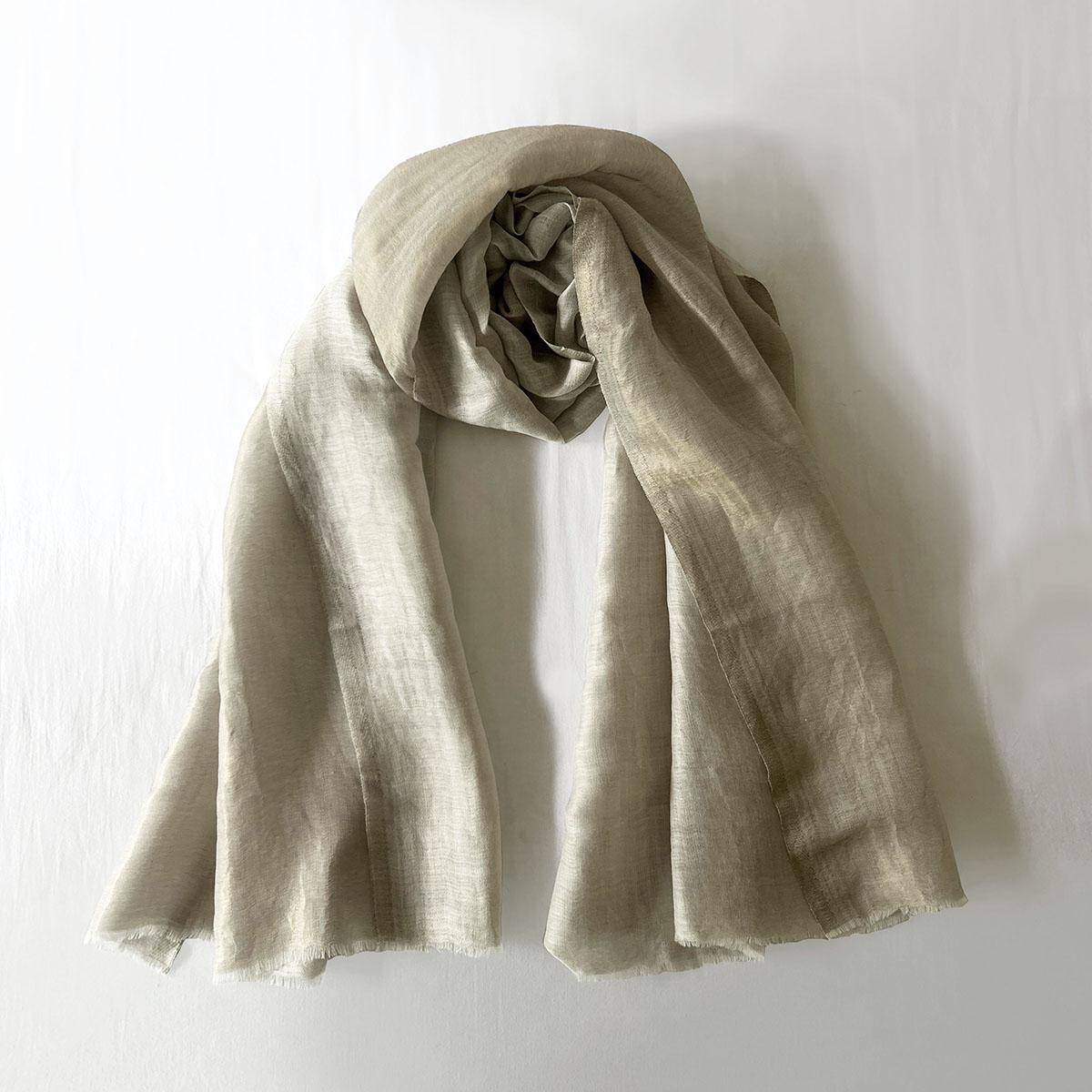 Off White and gold fine wool and zari scarf, reversible stole