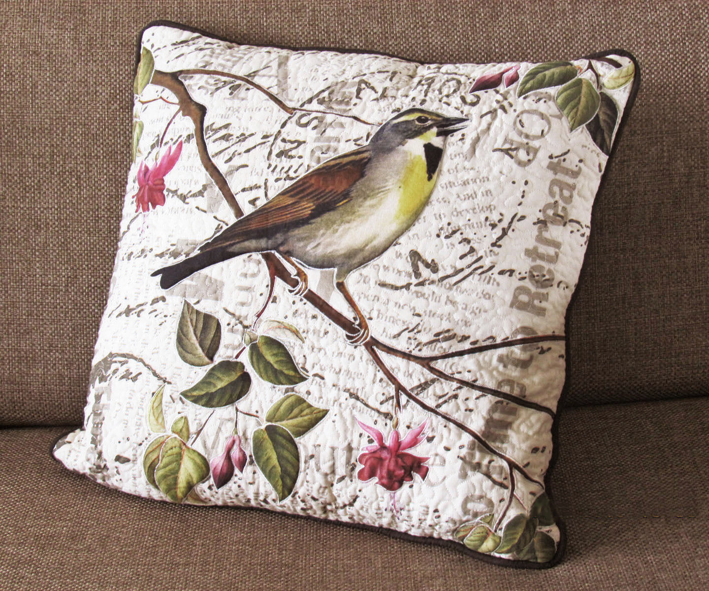 Sparrow with flower Cushion Cover