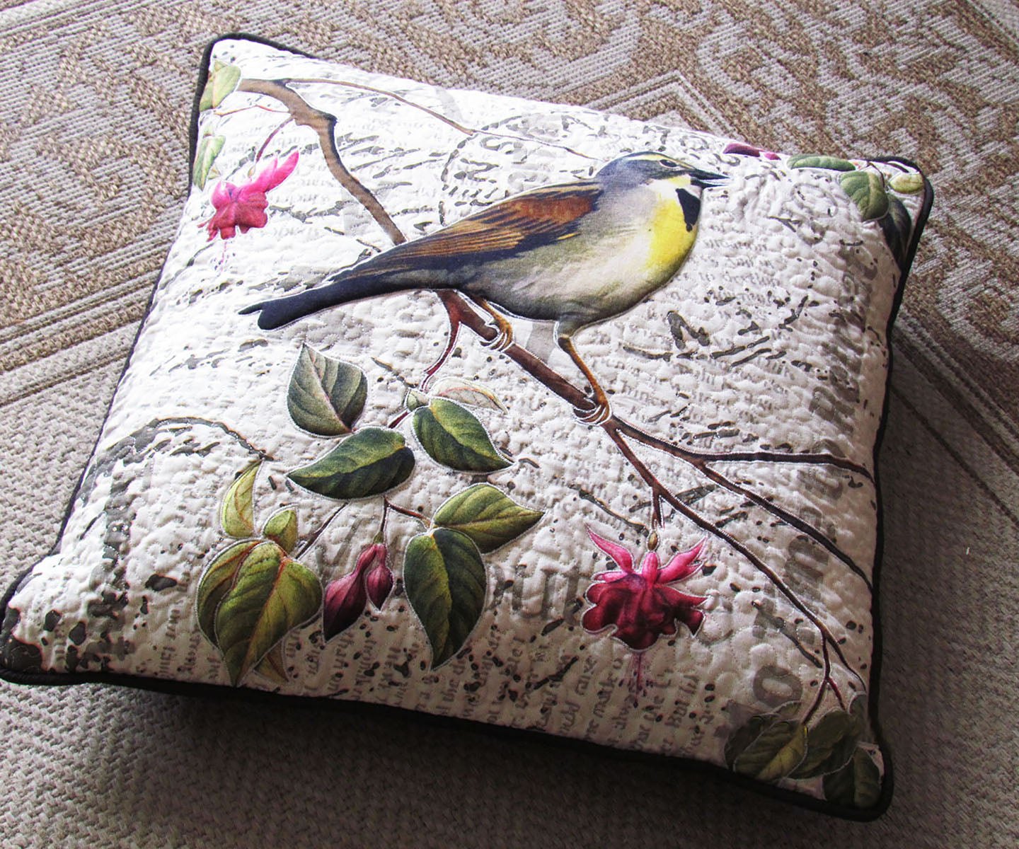 Sparrow with flower Cushion Cover