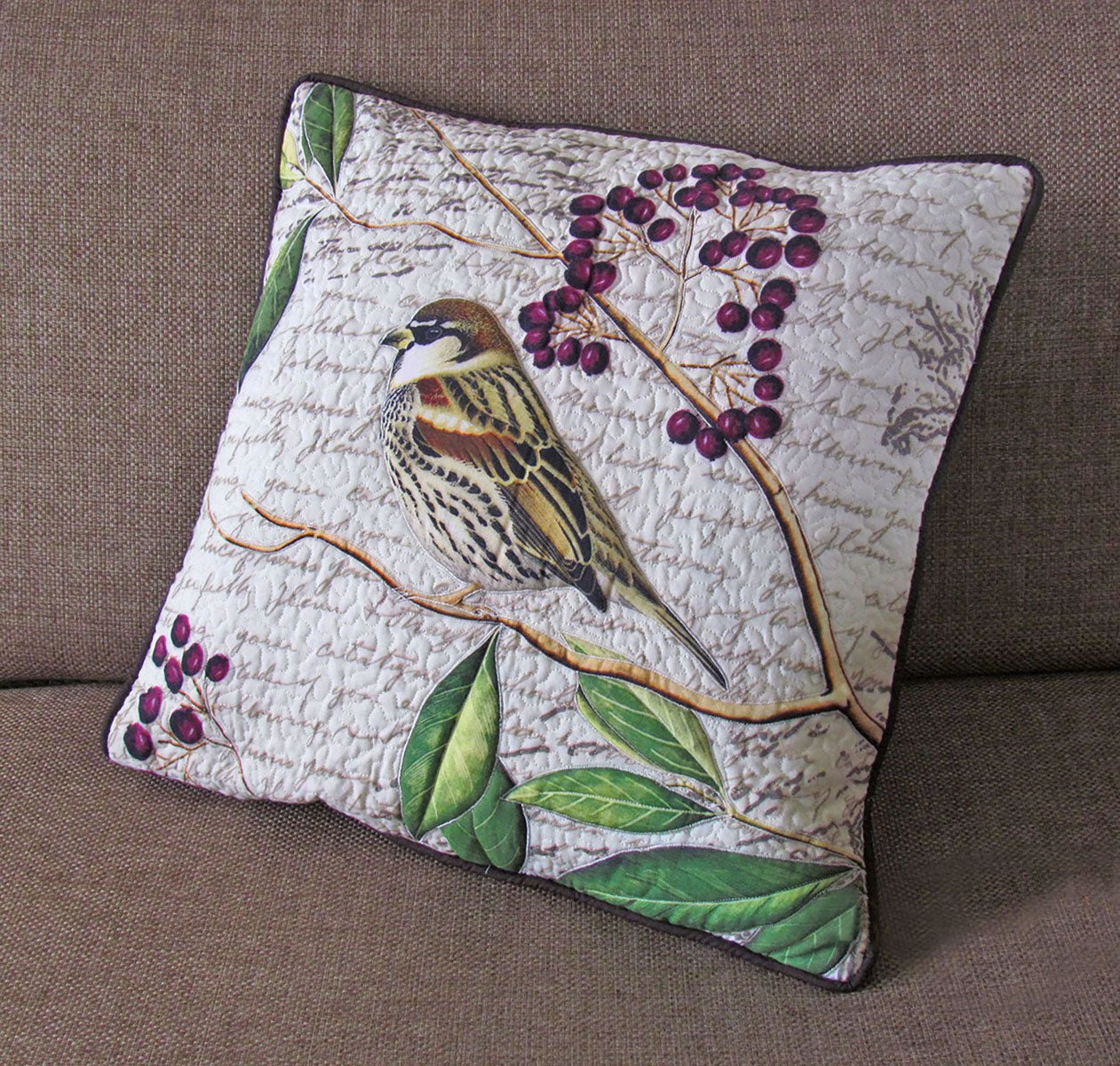 Sparrow with flower Cushion Cover