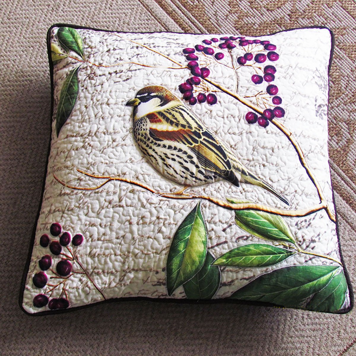 Sparrow with flower Cushion Cover