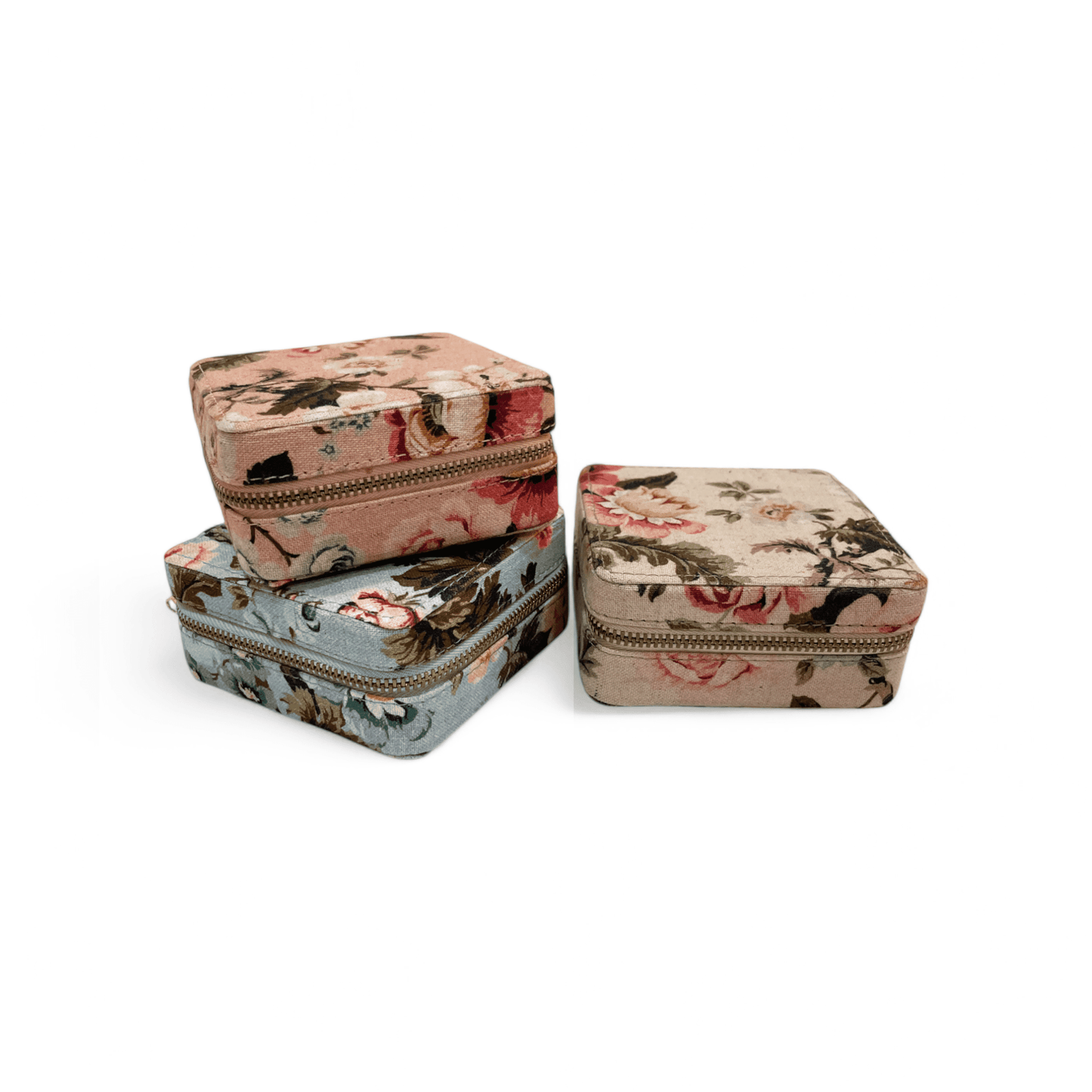 AMOUR DUCK EGG Vintage Rose print, Square box, with 2 pouches