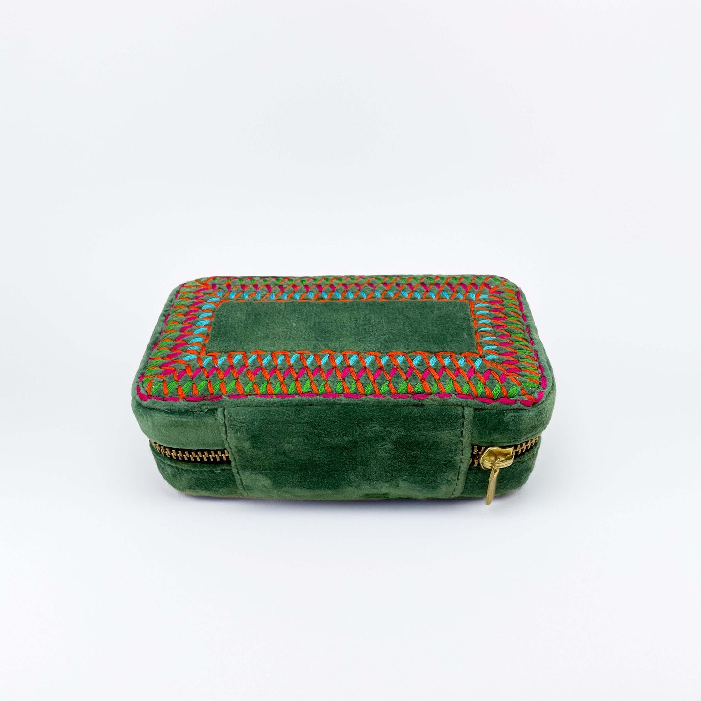 Tropical Green Rectangular Embroidered Jewellery box
