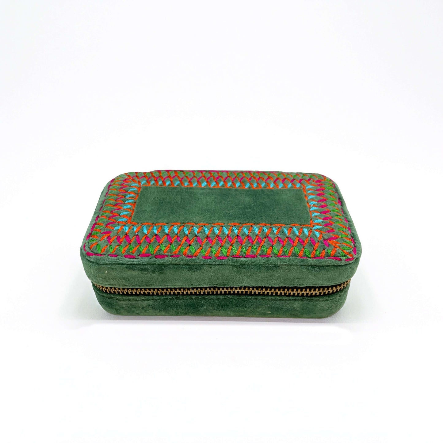 Tropical Green Rectangular Embroidered Jewellery box