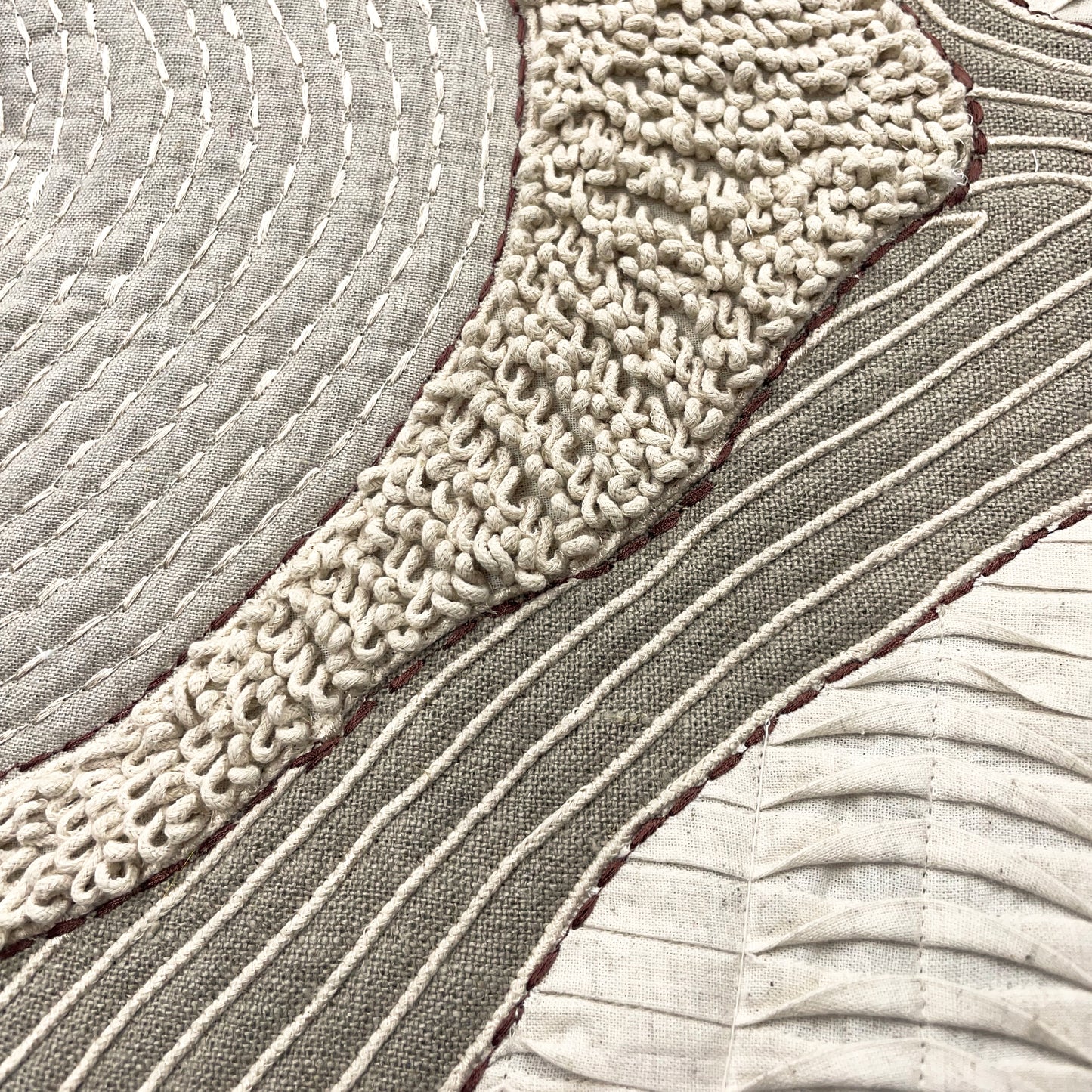 Quilted Textile WALL ART, Natural textures & Gold zari, unframed