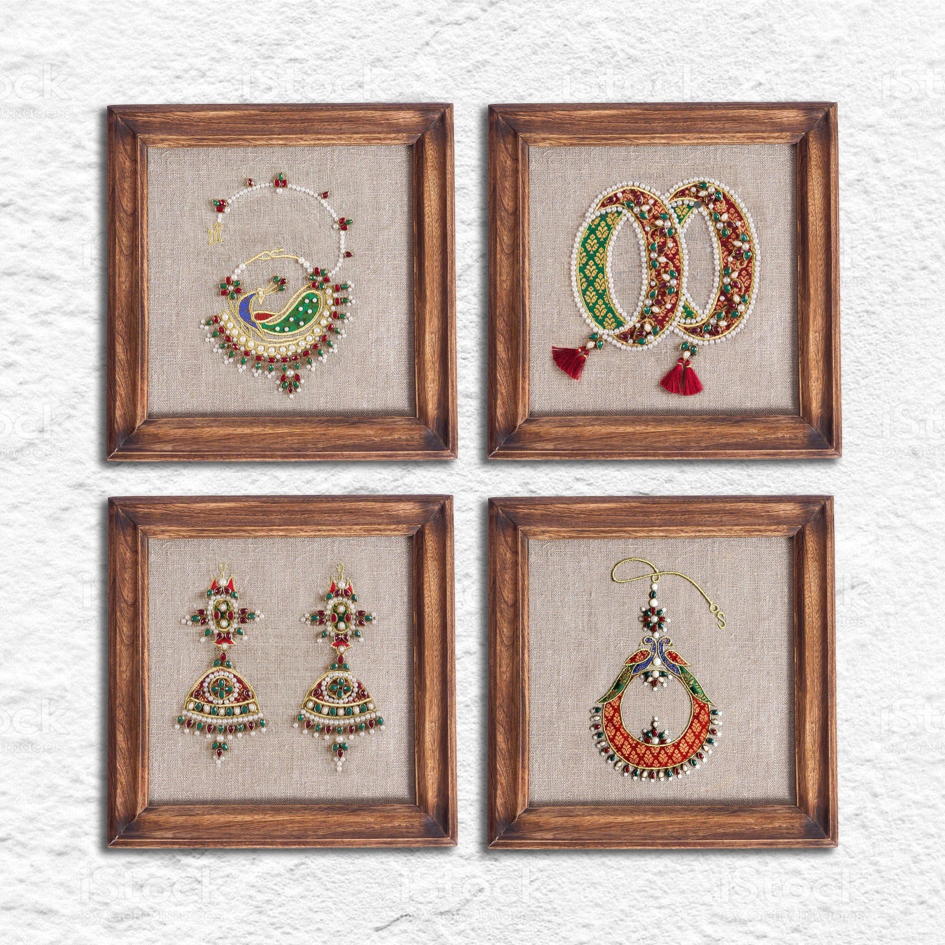 ROYAL TEEKA - Indian jewellery wall art, embroidery and applique in hoop OR wooden frame