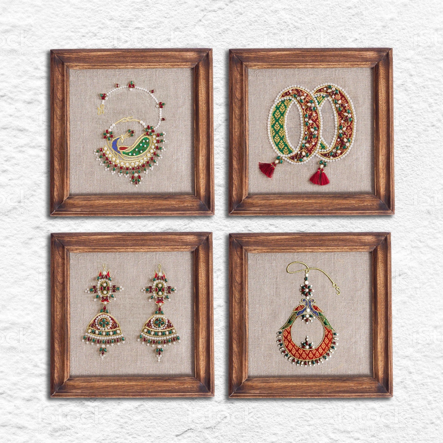 ROYAL TEEKA - Indian jewellery wall art, embroidery and applique in hoop OR wooden frame