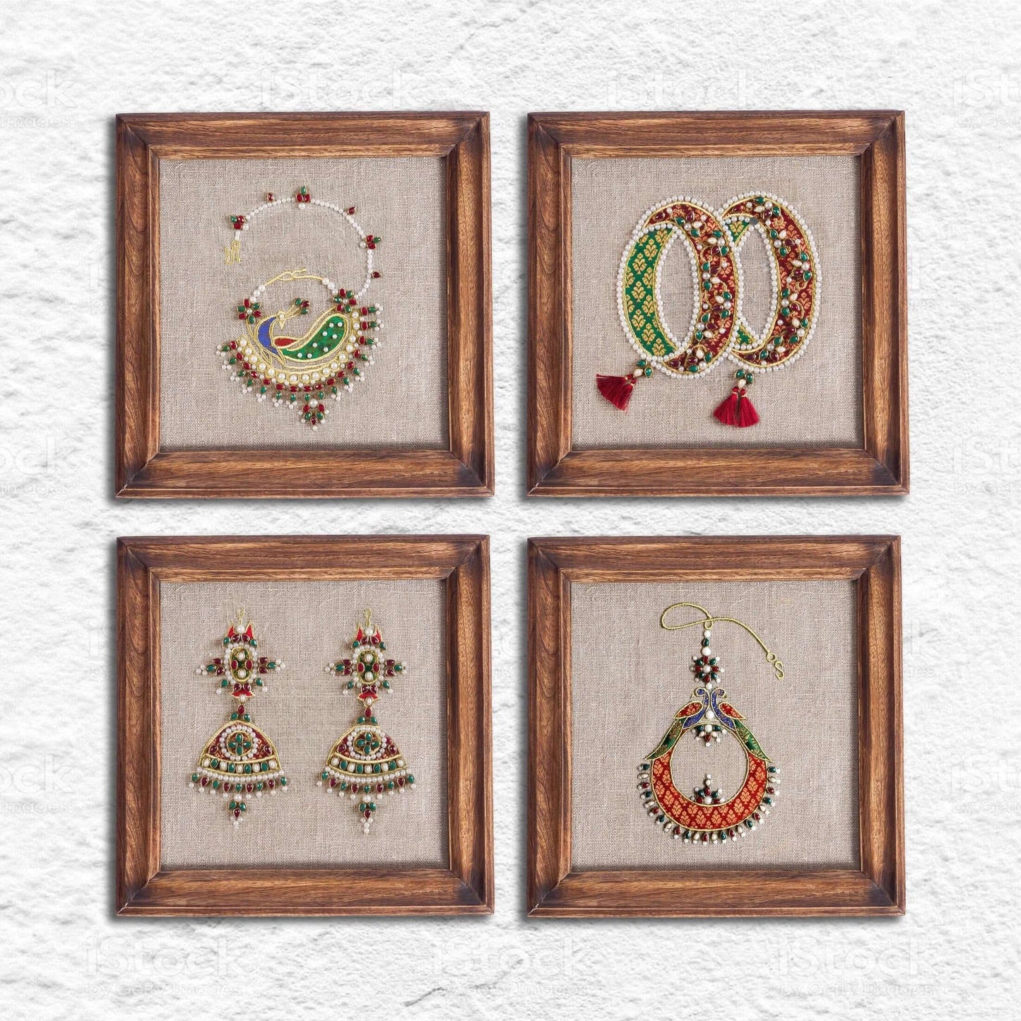 EARRINGS royal Indian jewellery wall art, embroidery and applique in hoop OR wooden frame
