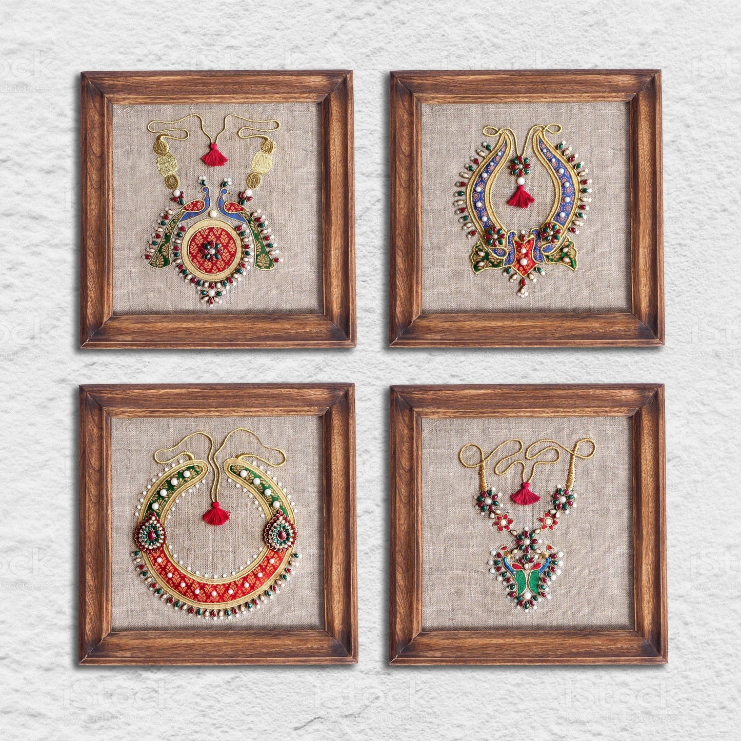 NECKLACE royal Indian jewellery wall art, embroidery and applique in hoop OR wooden frame