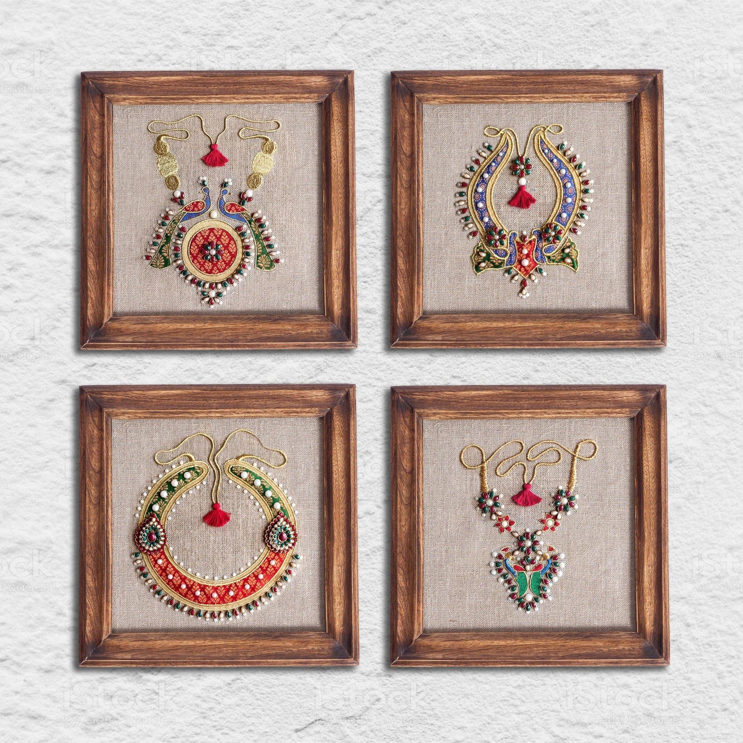 NECKLACE royal Indian jewellery wall art, embroidery and applique in hoop OR wooden frame