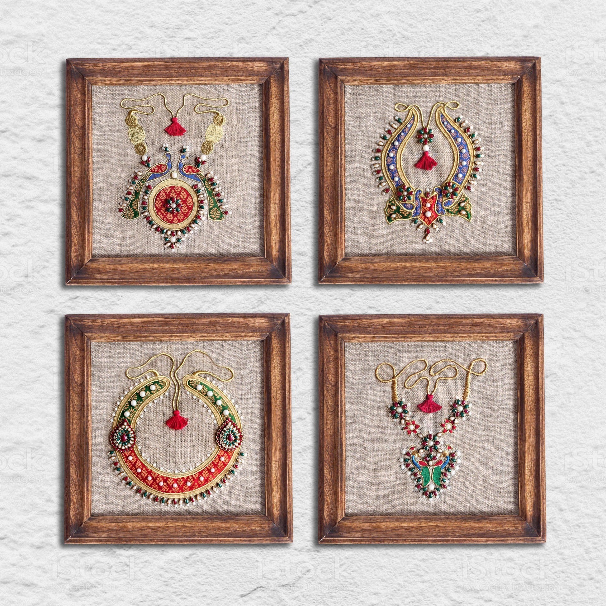 NECKLACE royal Indian jewellery wall art, embroidery and applique in hoop OR wooden frame