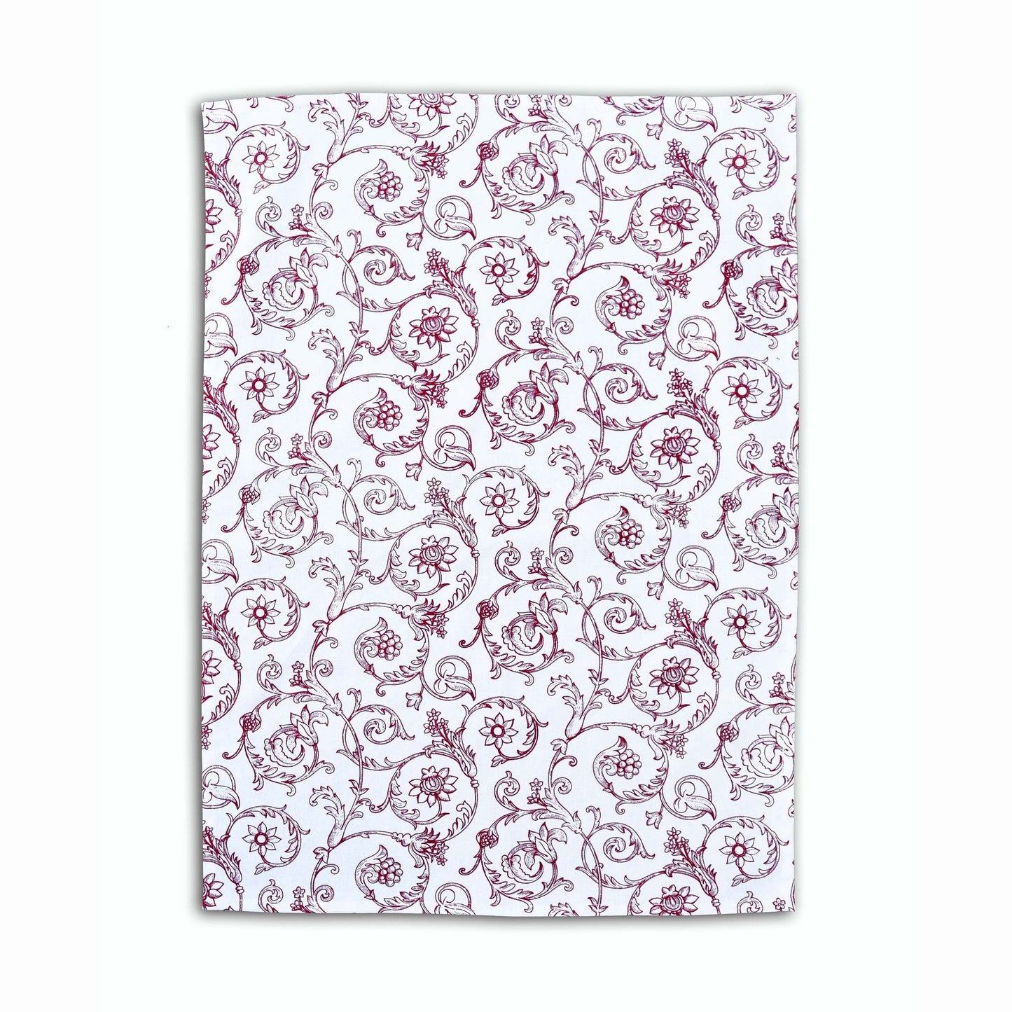 SWIRL Kitchen towel, red swirl print on white, victorian pattern, 100% cotton, size 20"X28"