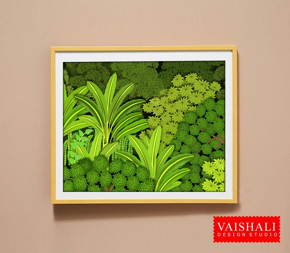 Pichwai art, Digital print download, tropical greens, 5 sizes