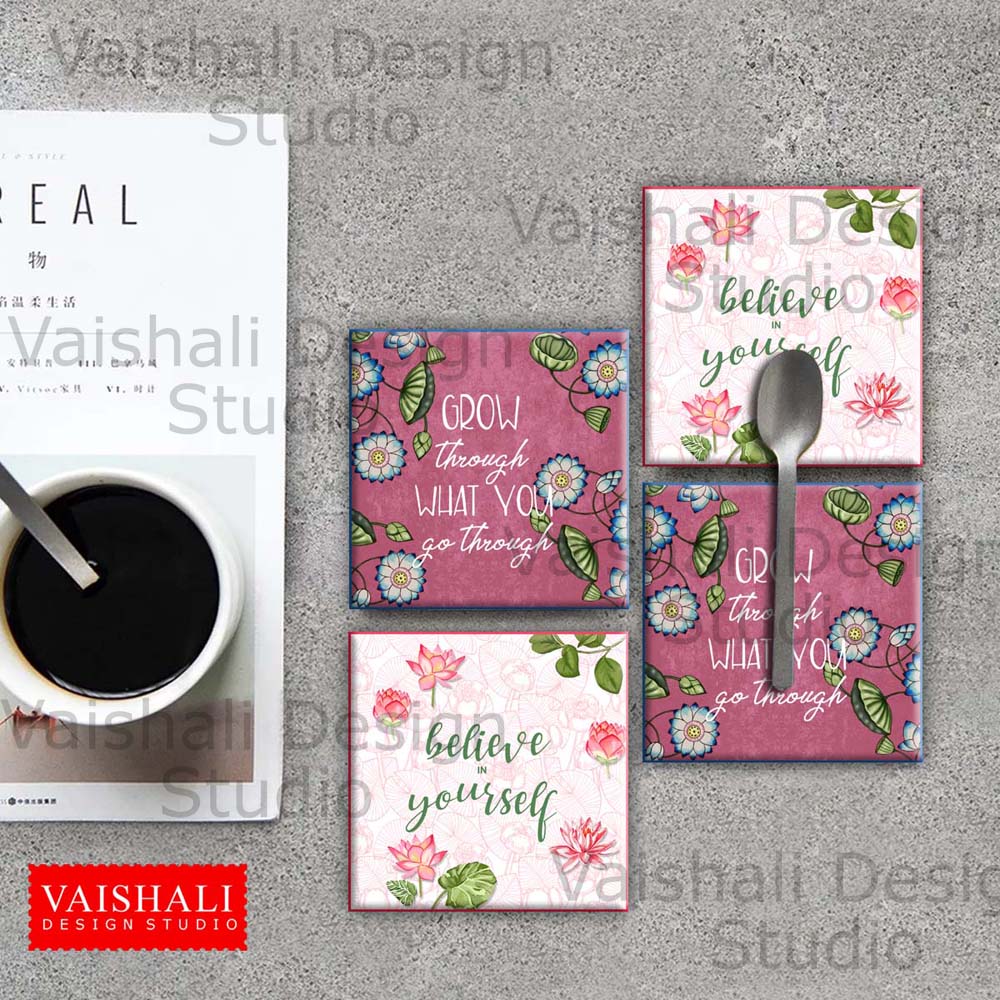 Pichwai art, printable coasters, set of 4 designs, 3.8"X3.8"