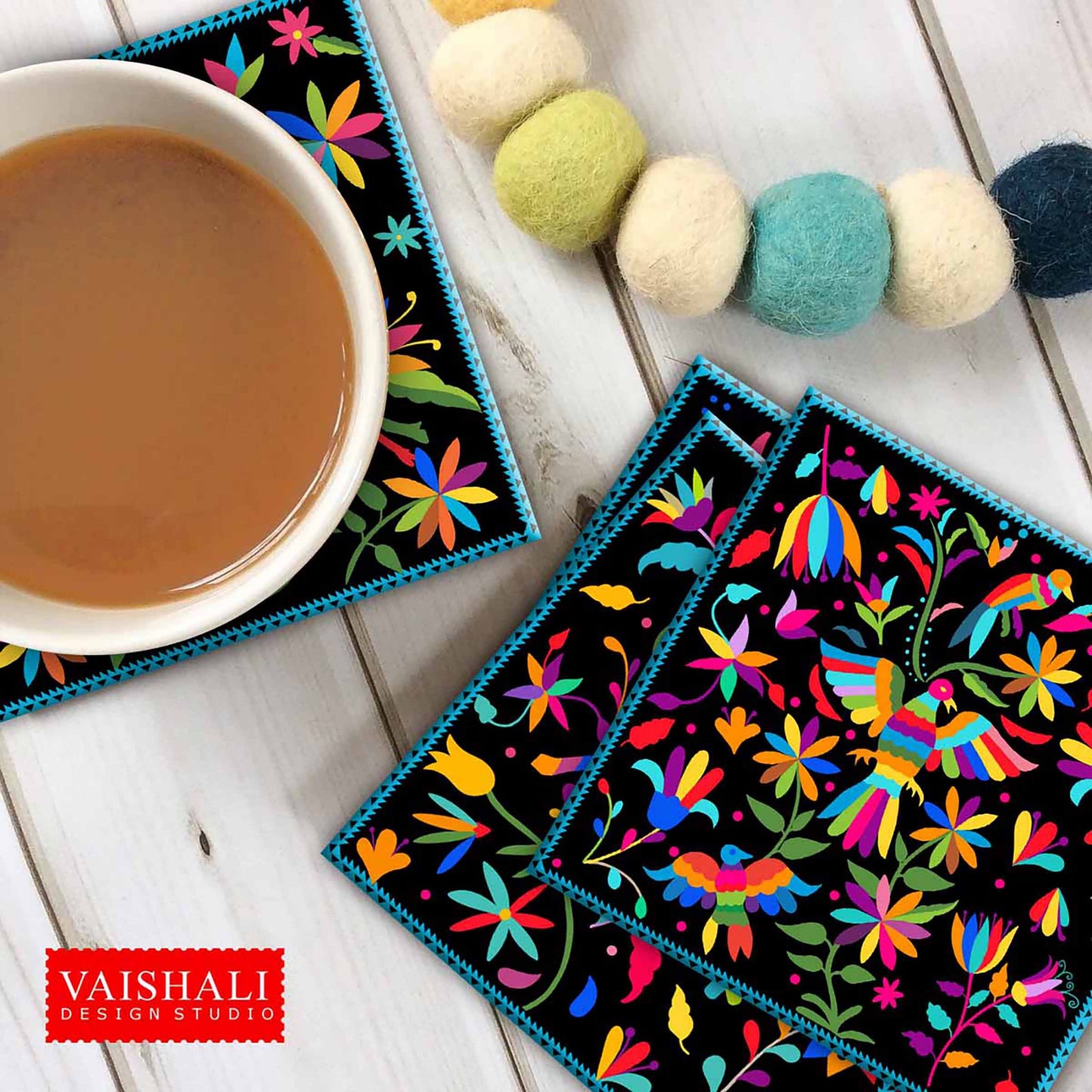 Mexican folk art - coaster print, Digital Print download, digital collage, 3.8x3.8 inch size, 1 sheet