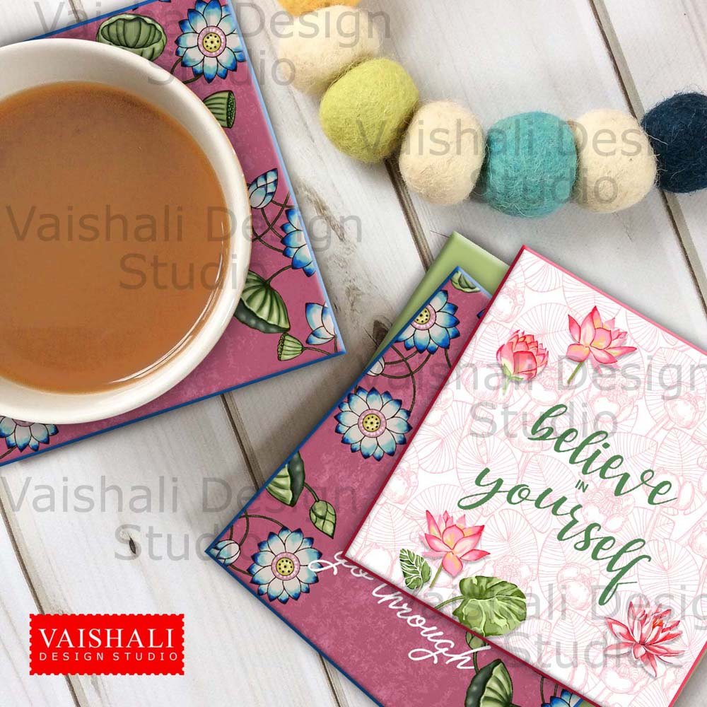 Pichwai art, printable coasters, set of 4 designs, 3.8"X3.8"
