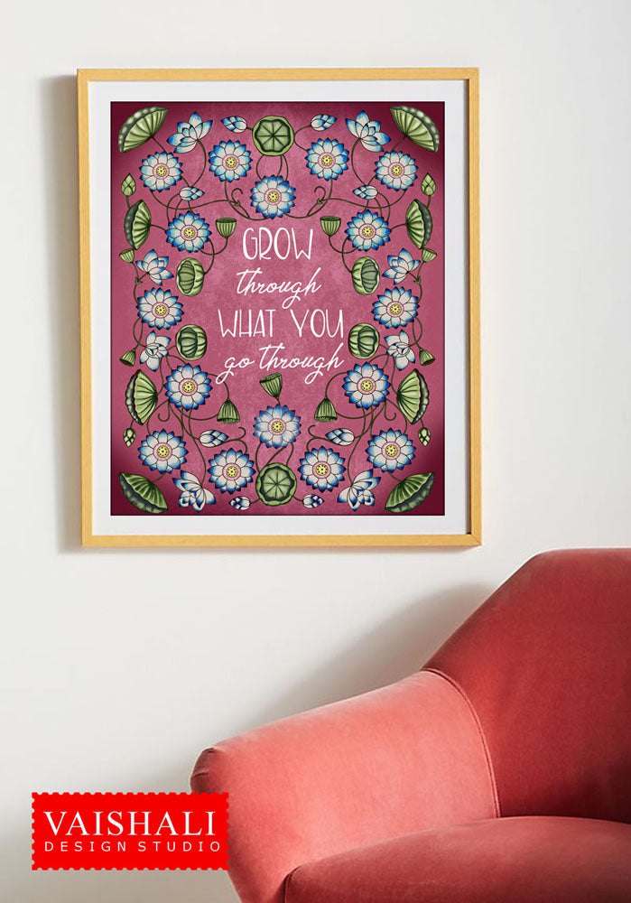Lotus Pichwai art, Digital print download, 5 sizes