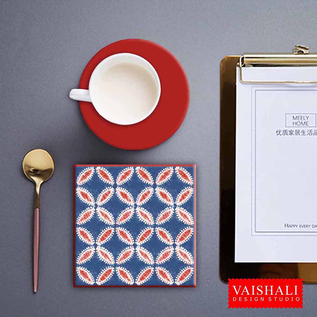 Shibori pattern coaster set template for Christmas, Red and blue colour, Digital Print download, 3.8x3.8 inch size, 1 sheet