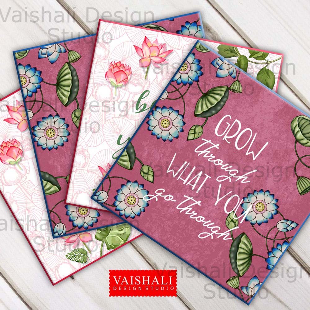 Pichwai art, printable coasters, set of 4 designs, 3.8"X3.8"