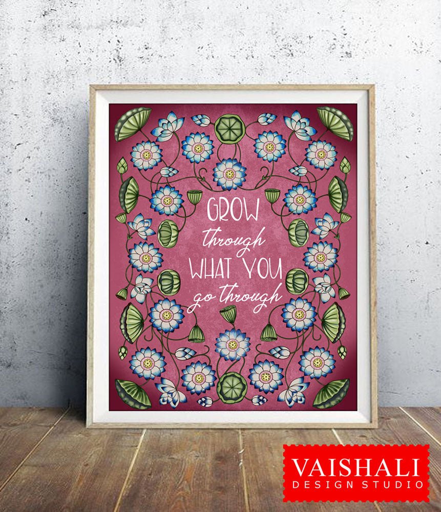 Lotus Pichwai art, Digital print download, 5 sizes