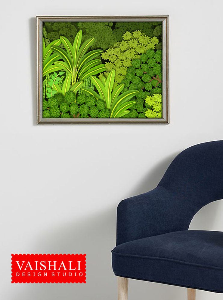 Pichwai art, Digital print download, tropical greens, 5 sizes
