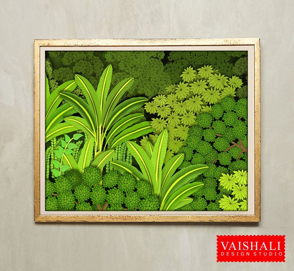 Pichwai art, Digital print download, tropical greens, 5 sizes