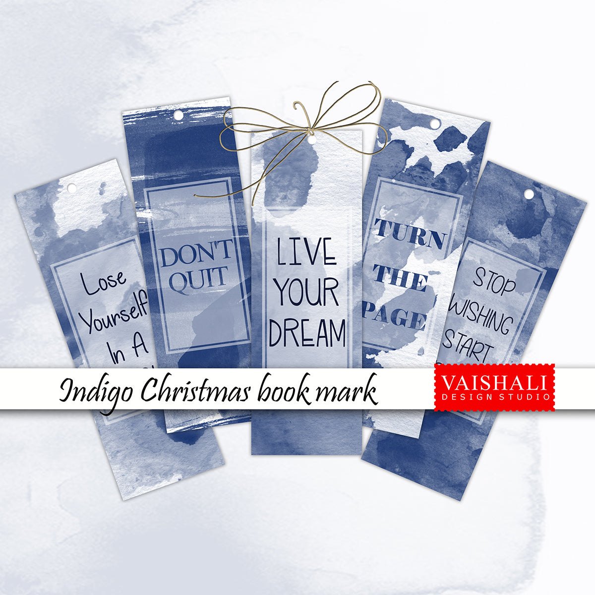 Ink Blue Watercolour bookmark template, printable 1.6"x 6.3",digital collage sheet