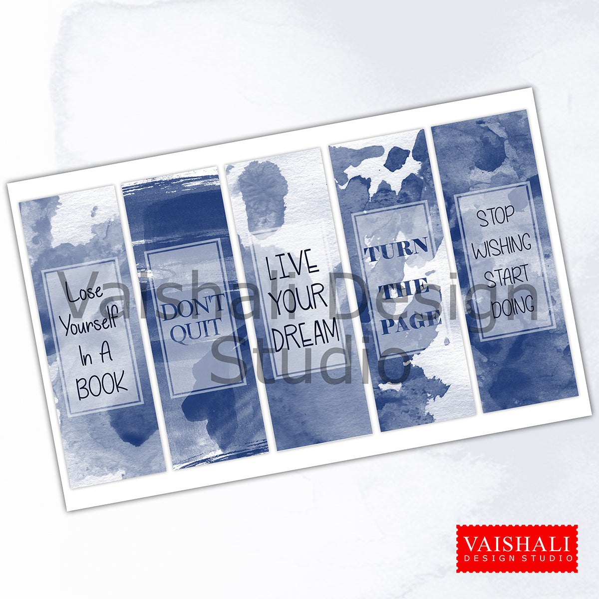 Ink Blue Watercolour bookmark template, printable 1.6"x 6.3",digital collage sheet