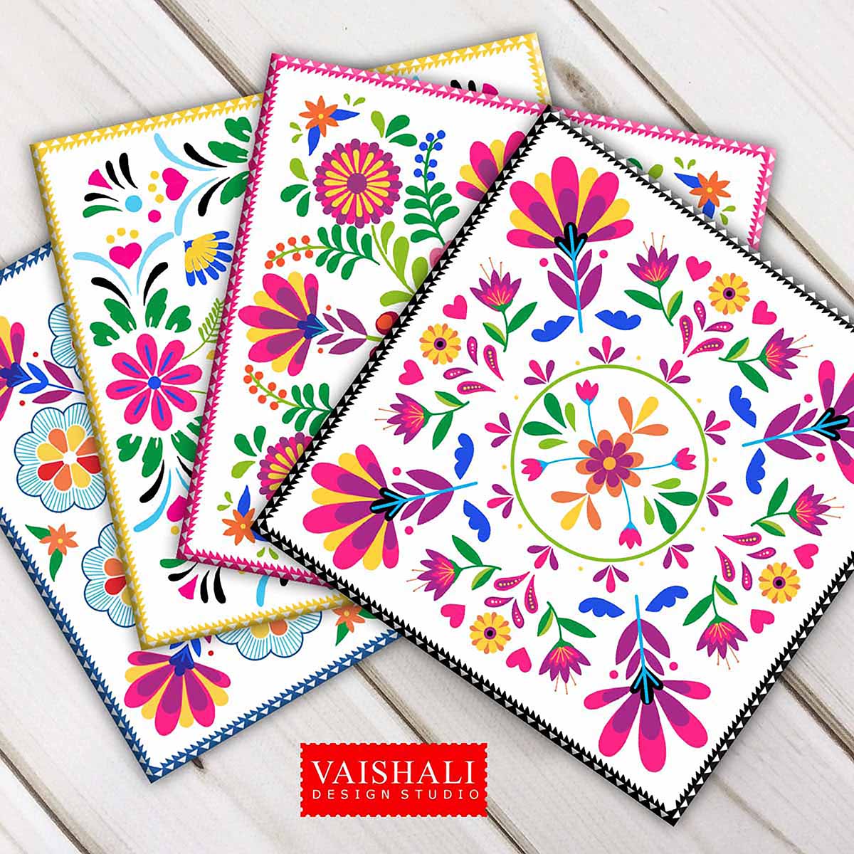 Mexican folk art - coaster print, Digital Print download, digital collage, 3.8x3.8 inch size, 1 sheet
