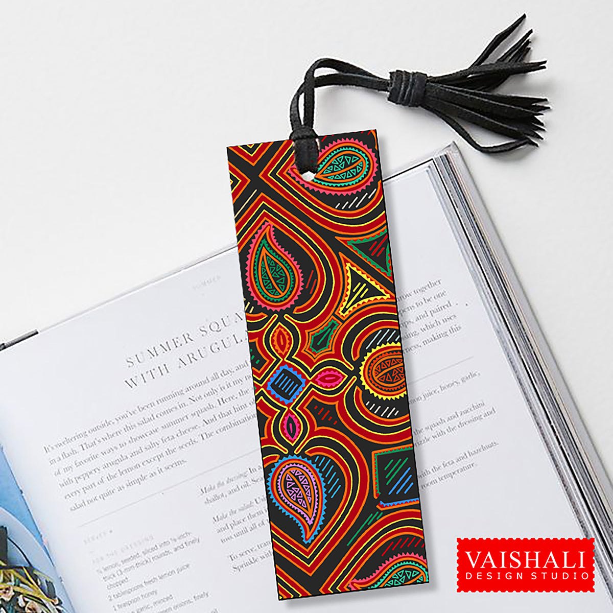 Multicoloured Mola art bookmark template, printable 1.6"x 6.3",digital collage sheet