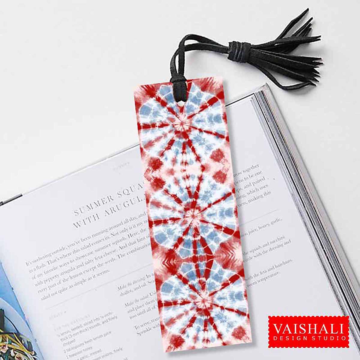 Shibori pattern bookmark template for Christmas, Red and blue colour, printable 1.6"x 6.3",digital collage sheet