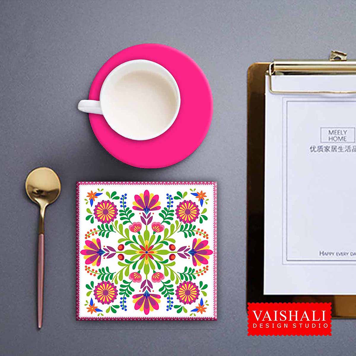 Mexican folk art - coaster print, Digital Print download, digital collage, 3.8x3.8 inch size, 1 sheet