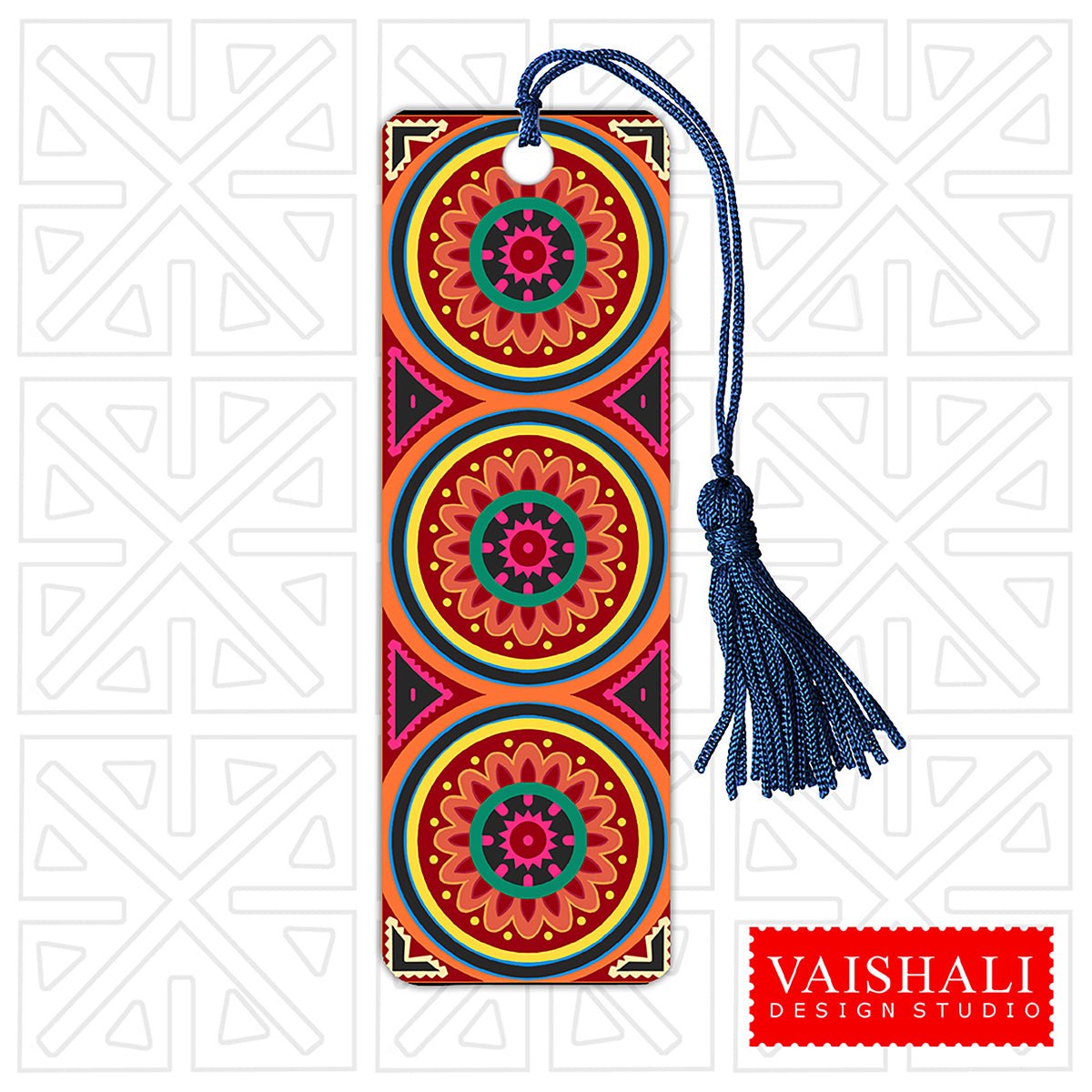 Multicoloured Mola art bookmark template, printable 1.6"x 6.3",digital collage sheet