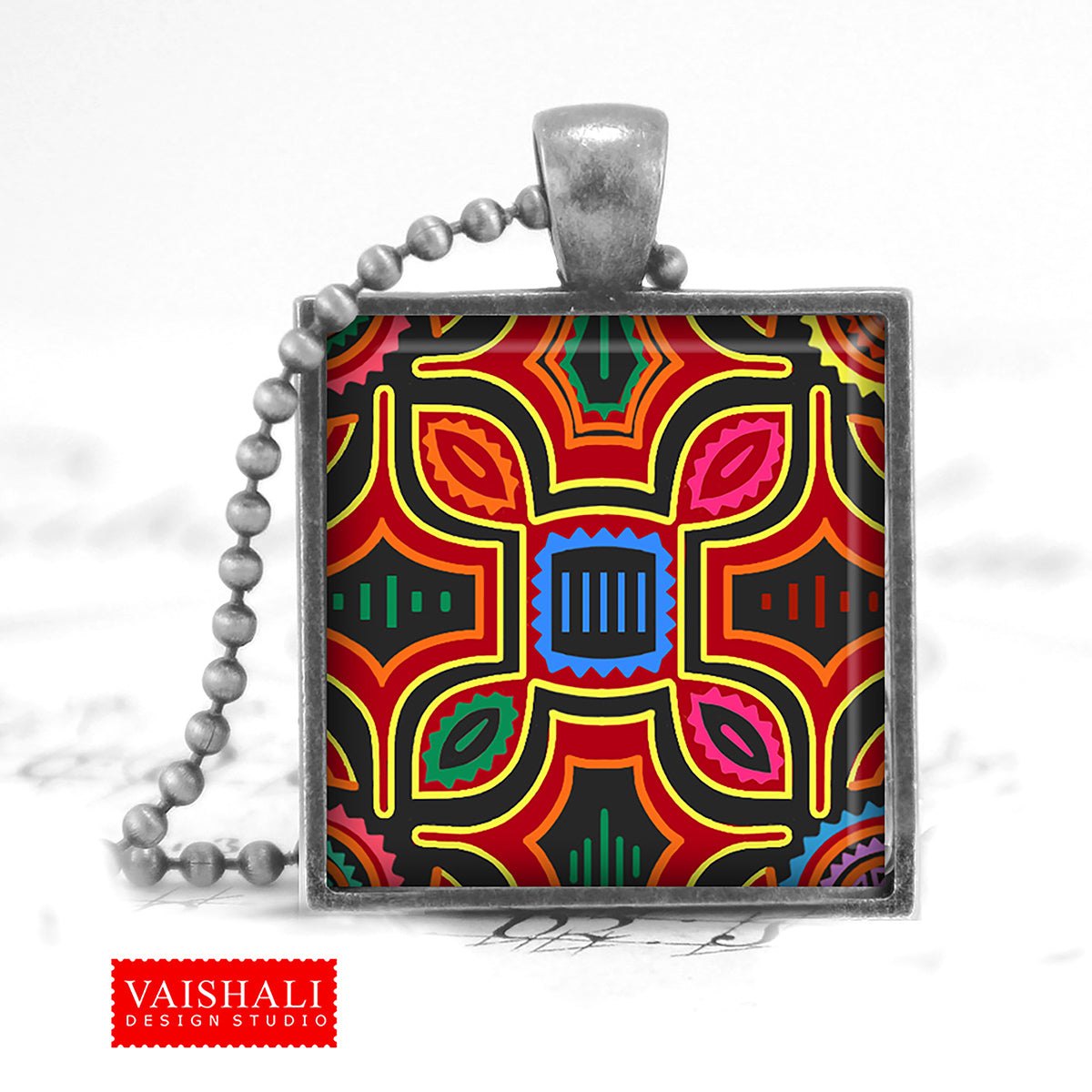 Multicolour Mola pattern - pendants, magnets, bezel trays, Digital Print download, 3 sheets