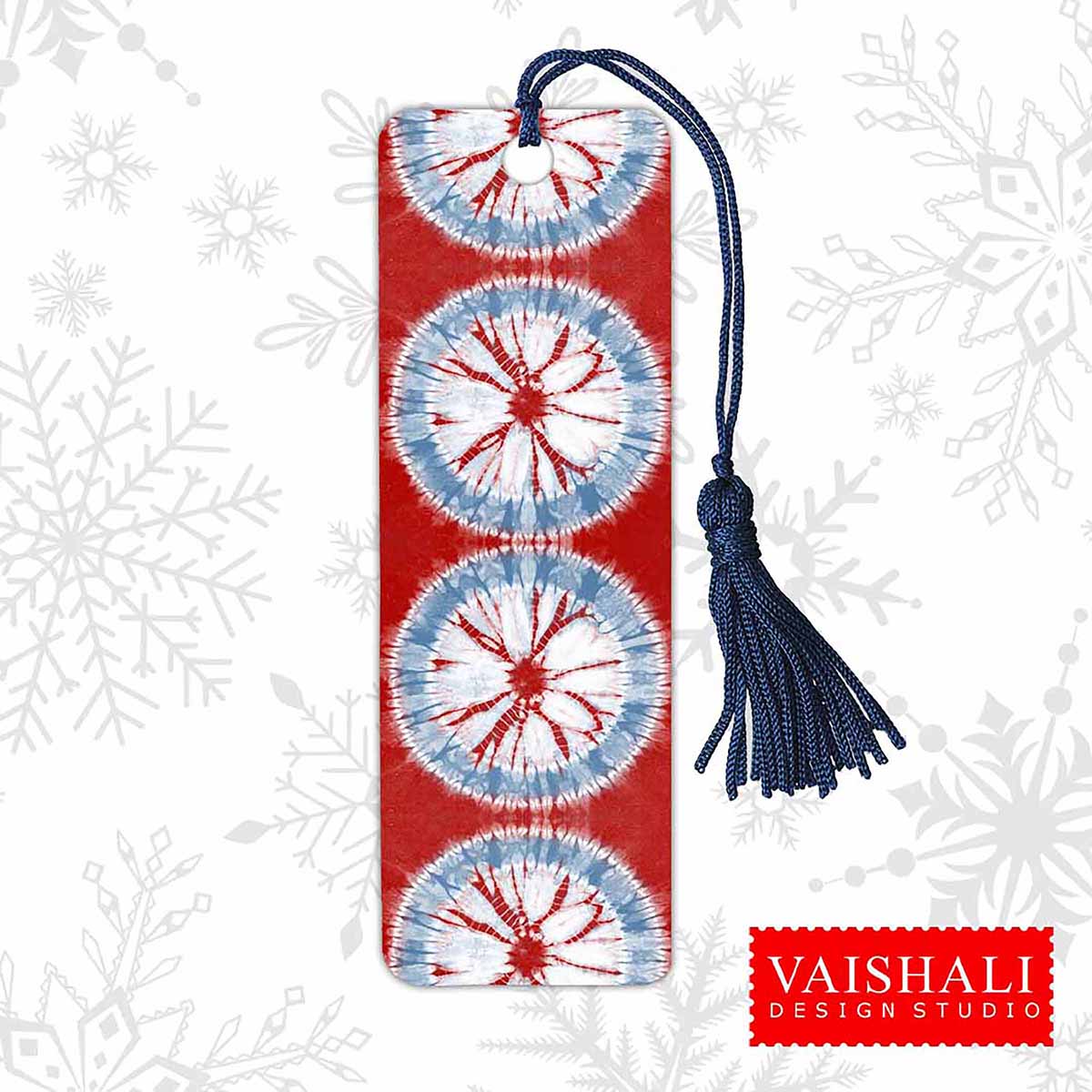Shibori pattern bookmark template for Christmas, Red and blue colour, printable 1.6"x 6.3",digital collage sheet