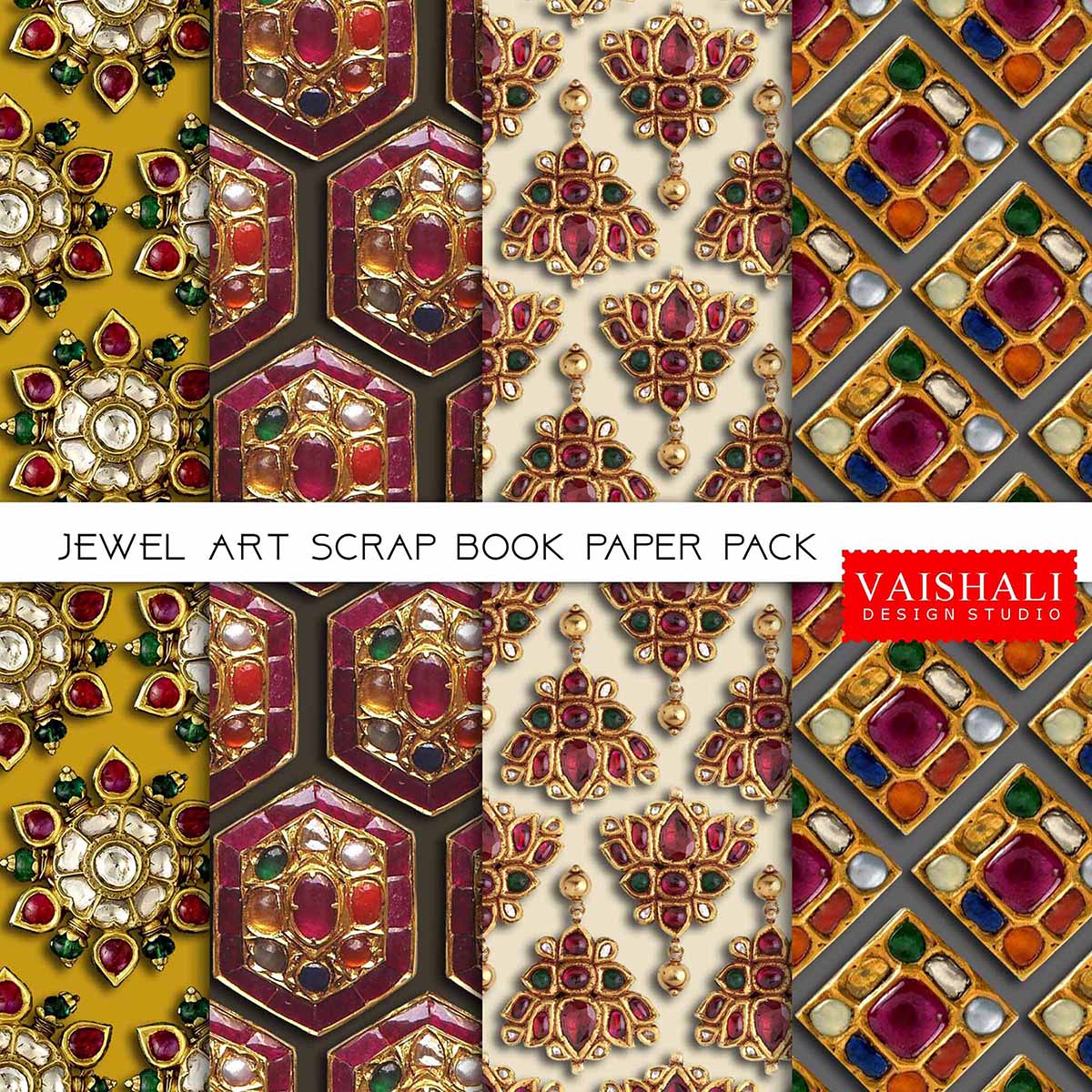 Royal jewel print, seamless pattern, 4 sheets, digital print downloads