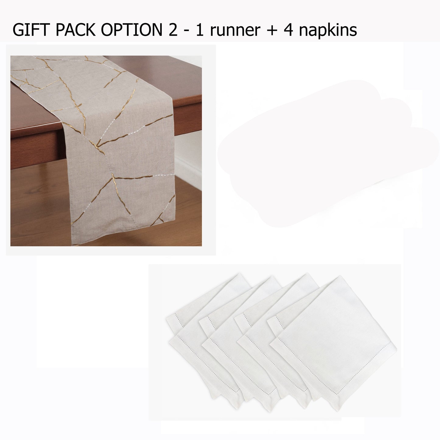 KINTSUGI Table Linen GIFT PACK - Linen and Cotton with Gold Zari and White Silk Embroidery