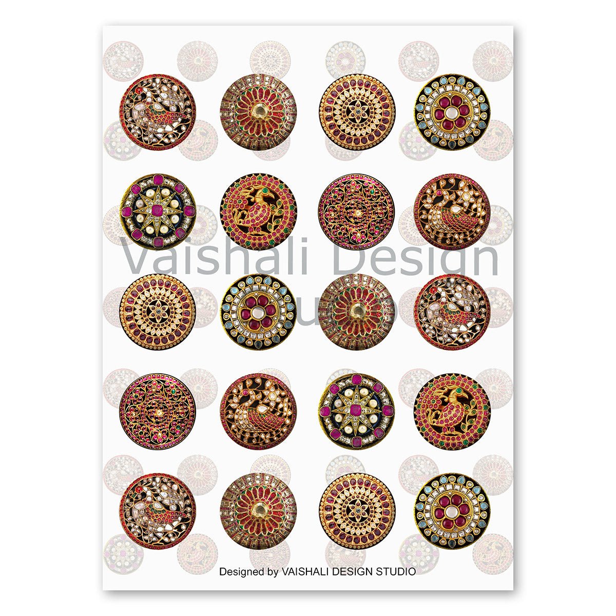 Maharaja Jewels - vintage jewellery, Digital Print download, 3 sheets, pendants, magnets, bezel trays